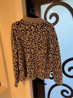 Rachel Zoe Leopard Print Fuzzy Cardigan Sweater - Taupe/Black